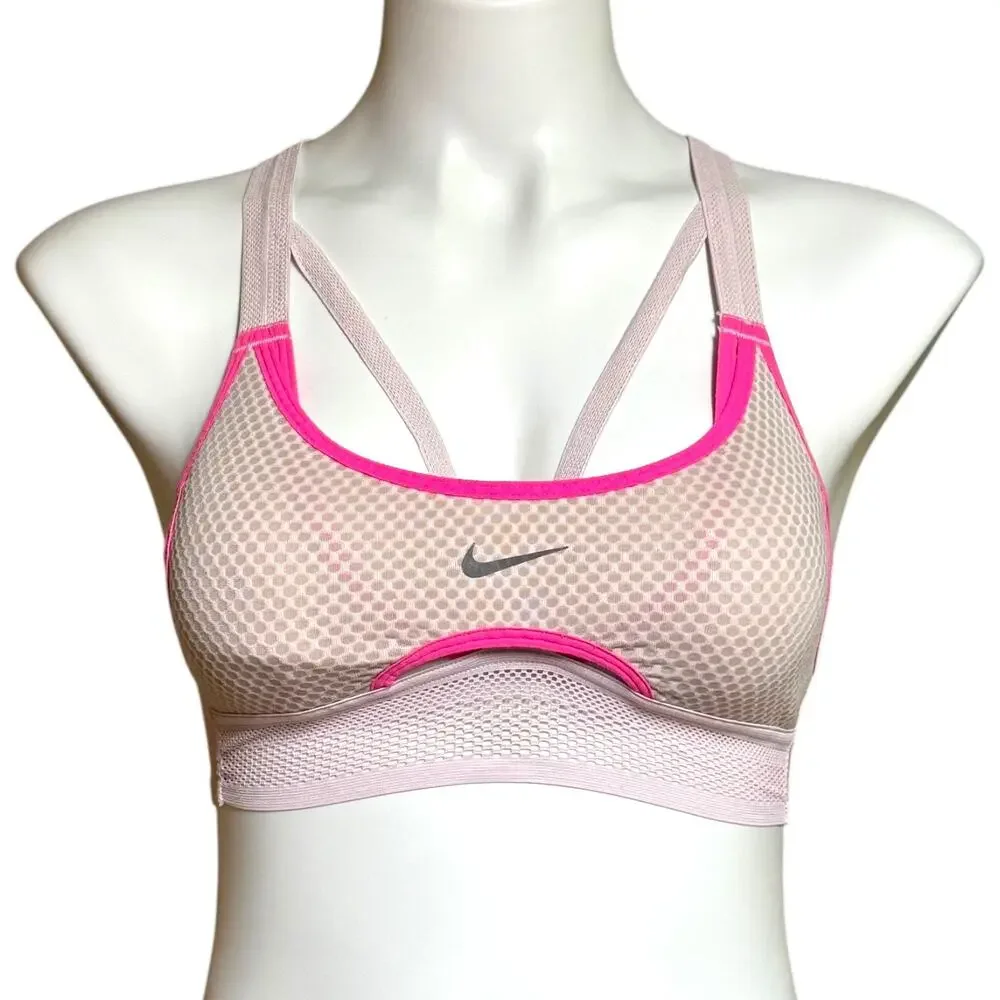 Nike Dri Fit Racerback Strappy Sports Bra Removeable Pads Pink Small
